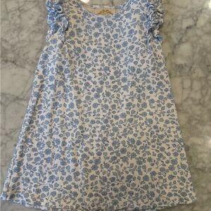 Floral Blue and White Dress with Ruffle Sleeves